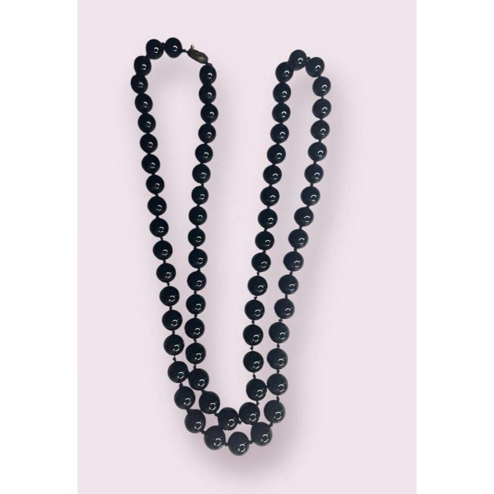 Black Onyx Necklace Be ads Gilt Sterling Silver Clasp 34 Inch Long 100g